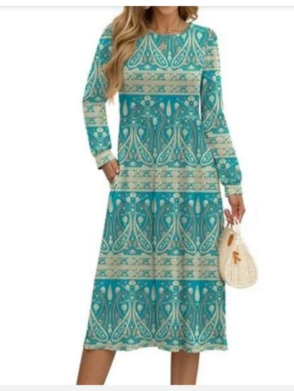 Fantaslook Long Sleeve Midi Dresses for Women Casual Floral Dress. Size: XL